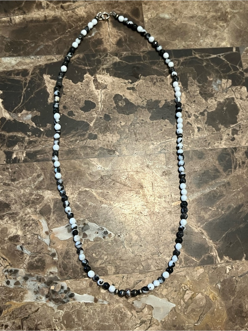 Zebra Jasper & Sterling Pearl Necklace - Southwestern Style
